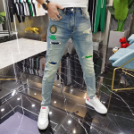 Kevadine ja s&uuml;gisene uus moebr&auml;nd Teksad Meeste l&otilde;hestatud tikandid Trend Slim Fit kitsad p&uuml;ksid p&uuml;ksid 27