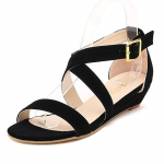 Naiste platvorm kiilu sandaalid Lihtsas stiilis vabaaja terava varbaga k&otilde;rged kontsad sametkiiluga kontsad t&ouml;&ouml;kingad 35 must