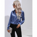 Suvised siidist s&auml;rgid naiste kevadn&ouml;&ouml;biga satiinpluus lahtine kontori pikkade varrukatega naiste topid Blusas vabaaja s&auml;rk Elegantne 26104 L sinine