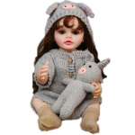 Realistlikud Reborn Baby Girl nukum&auml;nguasjad 55 cm silikoonist kogu kehaga Bebe Rebirth v&auml;ikelapse nukk juurtega lokkis juustega Hallid kootud Romper beebinukud lastele 22 Inch