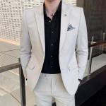 (Jope + p&uuml;ksid )Mood Tuxedo Meeste vabaaja &uuml;likonnad Sinine Must Slim Fit Meeste &Auml;ri banketi&uuml;likonnad Komplekt Bleiserid Suures suuruses 3xl 4xl Asia 3XL 76-80kg aprikoosi
