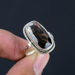 Tahuline suitsukvarts v&auml;&auml;riskivi k&auml;sitsi valmistatud massiivne 925 sterlingh&otilde;be avaldus s&otilde;rmus ehted 5 pruun