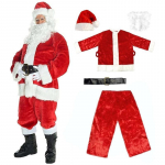 Meeste j&otilde;uluvana cosplay kost&uuml;&uuml;m, t&auml;iskasvanute j&otilde;uluriietus, j&otilde;uluvana &uuml;likond m&uuml;tsiga, habe, topp, p&uuml;ksid, v&ouml;&ouml;, 5 t&uuml;kki L punane