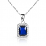 925 Sterling H&otilde;be Sinine Ristk&uuml;likukujuline halo Ripats Naistele, Elegantne Smaragdlihvitud Sinise Safiiriga Ripats Talle L sinine