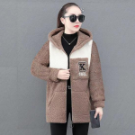 Lady s&uuml;gistalvemantel Paks fliis Colorblock pikkade varrukatega kapuutsiga taskud keskmise pikkusega t&otilde;mblukuga suletav kardigan, soe avar naiste jakk XL khaki