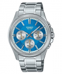 Casio Enticer analoog, roostevabast terasest j&auml;&auml;sinine sihverplaadiga kvartsist meestekell MTP-1375D-2A2 sinine