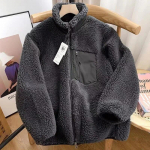 Fashion Lamb Palus jope Naiste fliis kohev jope T&auml;navar&otilde;ivad Harajuku udune taskumantlid T&otilde;mblukuga Pikad varrukad lahtised krae Mugavus soojad jakid M