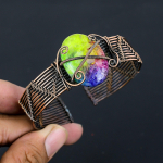 Natural Rainbow Solar Quartz Gemstone Copper Wire Wrap Bangle Adjustable d5o33