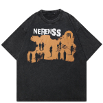 2024 Streetwear Letters Graafiline Unisex T-s&auml;rk Puuvillane Pestud Must Ts&auml;rk Unisex Tops T-s&auml;rk Suvine l&uuml;hikeste varrukatega T-s&auml;rk S must