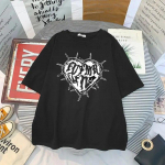 Y2k Fashion Goth Vintage Print naiste T-s&auml;rk Harajuku t&auml;navar&otilde;ivad Tume gooti Emo Alt L&uuml;hikeste varrukatega O-kaelusega lahtised mustad T-s&auml;rgid S valge