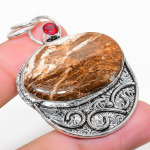 Natural Lemon Chrysoprase, Garnet 925 Sterling Silver Gift Pendant 2.21 z4r37