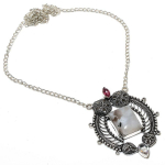 Natural Rainbow Moonstone, Rubillite 925 Sterling Silver Necklace 18 i3u12