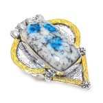 Natural K2 Blue Azurite Gemstone 925 Sterling Silver Two Tone Ring Size 7.5 a2n21