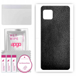 apgo Protective Skin Sticker for the back compatible with Sharp Aquos Sense4 Basic, Wrap Film, Foil, Vinyl - Pattern Black Leather