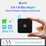2-&uuml;hes traadita CarPlay adapter ja Android Auto juhtmevaba adapter, pistik ja pistik iPhone'i jaoks, juhtmega traadita &uuml;hendusega Netflix YouTube