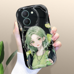 Armas koomiksimustriga kreemjas tekstuuriga korpus, lainelise servaga pehme silikoonkaanega telefoni&uuml;mbris Vivo jaoks Vivo S1 valge