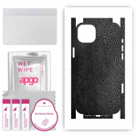 apgo Protective Skin Sticker for the back+sides compatible with Apple iPhone 14, Full Wrap Film, Foil, Vinyl - Pattern Black Leather
