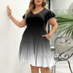 Suures suuruses naiste V-kaelusega moeprinteriga avar ja mugav kleit, millel on suur kand XXL must