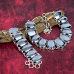Shungite 925 Proovikullast K&auml;ev&otilde;ru ja Kaelakee Ehtekomplekt, Ovaalse Kujuga Kivist Ehted, K&auml;sitsi Valmistatud Reguleeritava Ahelaga Ehtekomplekt Talle Adjustable With 8"-18" hall