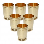 6 messingklaasi komplekt triibulise disainiga serveerimiseks, joogivee joogiklaasid, kuldne, maht 250 ml