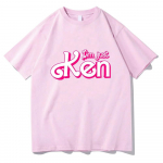 Ma olen lihtsalt Ken RyanGosling T-s&auml;rk kevadiseks &uuml;mara kaelusega T-s&auml;rk graafilise tr&uuml;kiga puuvillane T-s&auml;rk Ropa Hombre mugavad riided S roosa