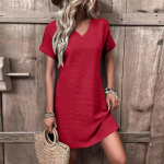 Naiste mood Seksikad &otilde;hukesed V-kaelusega &uuml;hev&auml;rvilised vabaaja kleidid l&uuml;hikeste varrukatega L