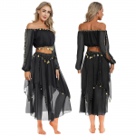 Naiste k&otilde;hutantsukost&uuml;&uuml;m Orient tantsuriided Cosplay teemapidu Sequin Fringe Rave Lavakost&uuml;&uuml;mikomplektid Crop top ja sifonki seelik One Size must