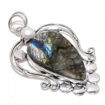 Labradorite, Pearl Gemstone Handmade 925 Sterling Silver Gift Pendant 3.19 q6p55