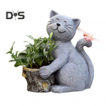 P&auml;ikeseaia lillepoti kassikuju koos LED-liblikaga veekindel istutuspott Kassipoeg Vaigukujuline skulptuur V&auml;lisveranda &otilde;ue muru kaunistus hall