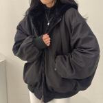 Winter Thicken Warm Parkas Naiste Suurem&otilde;&otilde;tmelised Kawaii Kahepoolsed kapuutsiga mantlid Naiste Korea moe vabaaja lahtised lukuga jakid XS must
