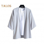 Kevadsuvi meeste s&auml;rk Kardigan Hiina stiilis kolm neljandikku varrukad lahtise &otilde;mblusega vaba vabaaja r&otilde;ivad kooli tutvumine keskmise pikkusega topp L helehall v&auml;rv