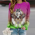 Naiste topid Wolf Eagle Print &Uuml;markaelusega pikkade varrukatega T-s&auml;rk Fall Casual Slim Pullover naiste pikkade varrukatega top XS roosa