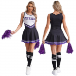 Naiste cheerleading kost&uuml;&uuml;mid koolit&uuml;drukud Cheer Leader vormir&otilde;ivad tantsuriided Halloweeni cosplay kleit sokkide ja r&otilde;&otilde;mustava lillega S tumelilla v&auml;rv