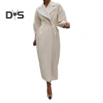 Naiste Villane jope Ujutatav krae &uuml;hev&auml;rviline kaherealine mantel Retro kuninglik stiil termiline pikad laternad varrukad Pendelr&auml;nne Tutvumine Kevad s&uuml;gis L valge