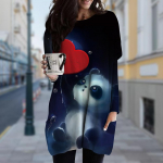 Naiste Panda Print Crew kaelaga kleit kevads&uuml;gisene suures suuruses taskukleit XS roosa