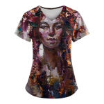 Naiste T-s&auml;rgid Isikup&auml;rastatud armsad tr&uuml;kised l&uuml;hikeste varrukatega V-kaelusega t&ouml;&ouml;vormi taskutopsid XXXL kohv