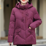 Keskealised naised Talvised l&uuml;hikesed sulejoped Vintage Tikand Prakas Kapuutsiga Elegantne Paks Soe Pluss Suurus Sulemantlid Naiste &Uuml;ler&otilde;ivad XL lilla