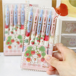 6 tk/pakend 0,5 mm Kawaii virsiku maasika puuvilja geelpliiats, neutraalne pliiats kontori koolitarbed