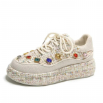 V&auml;rvilised K&auml;sitsi Valmistatud Teemantidega Inkrusteeritud Naiste Vabaajajalatsid Uus Mood Mitmek&uuml;lgsed Rhinestone Paksude Taldadega Spordijalatsid Banketiks Vabaajajalatsid 35