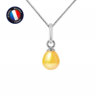 PERLINEA - Pendentif - V&eacute;ritable Perle de Culture d'Eau Douce Poire 5-6 mm Gold - Or Blanc - Cha&icirc;ne Offerte - Bijoux Femme