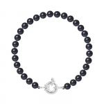 PERLINEA - Bracelet - V&eacute;ritables Perles de Culture d'Eau Douce Rondes 6-7 mm Black Tahiti - Argent 925 Milli&egrave;mes - Bijoux Femme