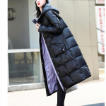 Polsterdatud sulejope Naiste talvine keskmise pikkusega &uuml;le p&otilde;lve lihtne moodne paksendatud polsterdatud jope XXL must