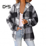 Lady talvemantel Palus voodriga flanell Conrast v&auml;rviline ruuduline prindiga &uuml;ler&otilde;ivad kapuutsiga &uuml;herealine paks avara pikkade varrukatega jakk XXL khaki