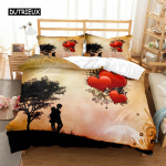 3D Armastuse S&uuml;dame Tekikott Mikrokiust Luksuslik Romantiline Teema Voodipesukomplekt King Queen Paarile Valentini P&auml;eva Kingitused Magamistoa Sisustus EU single(135x200cm) beige