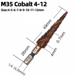 M35 Koobalt/6542 Spiraalsed astmelised puurid 1 tk Kuusnurkne Pagoodpuur Astmeline Koonus L&otilde;iket&ouml;&ouml;riistad Puit Metall Auk Roostevaba Teras Keermestamine