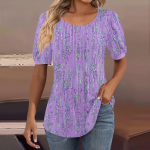 Naiste puhvis l&uuml;hikeste varrukatega tuunikatopsid, plisseeritud kaelusega pluusid vabaaja kevadsuvised T-s&auml;rgid L sinine