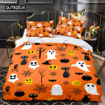 Halloweeni Kuningas Kuninganna Tekikott Kawaii Joonisfilm Kolju Voodipesukomplekt Lastele Poistele Oranž K&otilde;rvits Skelett 2/3tk Pol&uuml;ester Tekikott EU single(135x200cm) white
