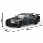 &Uuml;hilduv 1/32 Nissan Skyline GT-R R34 mudelautoga, metallist kogutav tagasit&otilde;mmatav m&auml;nguauto heliga ja tuledega t&auml;iskasvanutele, lastele, poistele, t&uuml;drukutele, kingitus 1/32-Size:15*6*4.3cm must