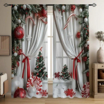 2 tk komplekt j&otilde;ulupuu mustriga kardinad - pooll&auml;bipaistvad, tunneliga disain magamistoa, elutoa ja kontori kaunistamiseks - masinpestavad 50W160H(CM)x2Panel&Grommet Top