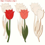 Peen puidust roosikujuline DIY k&auml;sit&ouml;&ouml;komplekt - Ideaalne pulma-, s&uuml;nnip&auml;eva- ja p&uuml;hadekaunistusteks, 12 tk pakis 12-Piece set (3 styles x 4 pieces)
